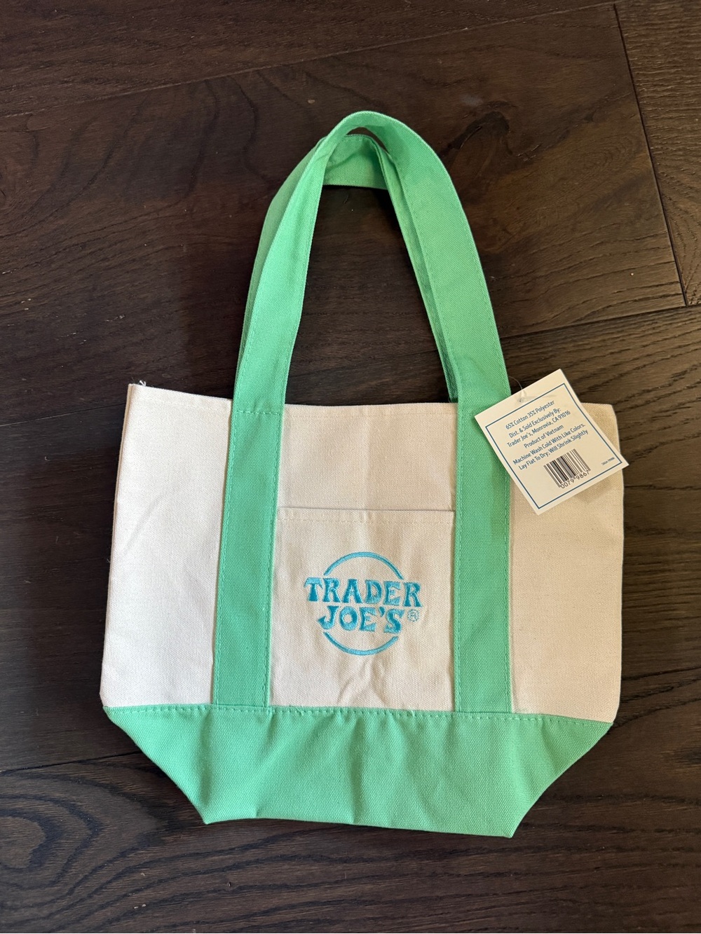 Trader Joe’s Collectible Canvas Mini Tote Bag in Mint Green and Cream